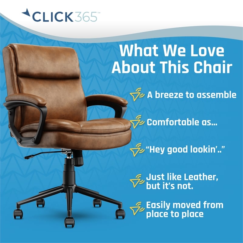 Click365 Transform 2.0 Ergonomic Mid Back Desk Chair Bonded Leather Cognac