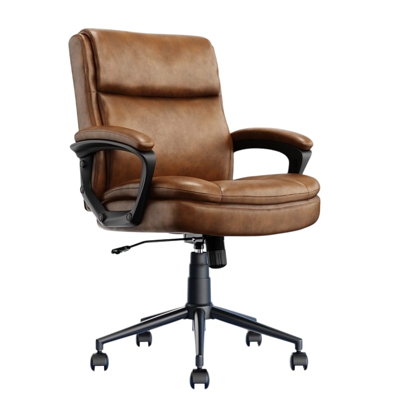 Click365 Transform 2.0 Ergonomic Mid Back Desk Chair Bonded Leather Cognac