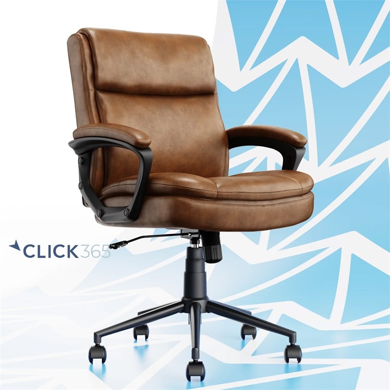 Click365 Transform 2.0 Ergonomic Mid Back Desk Chair Bonded Leather Cognac