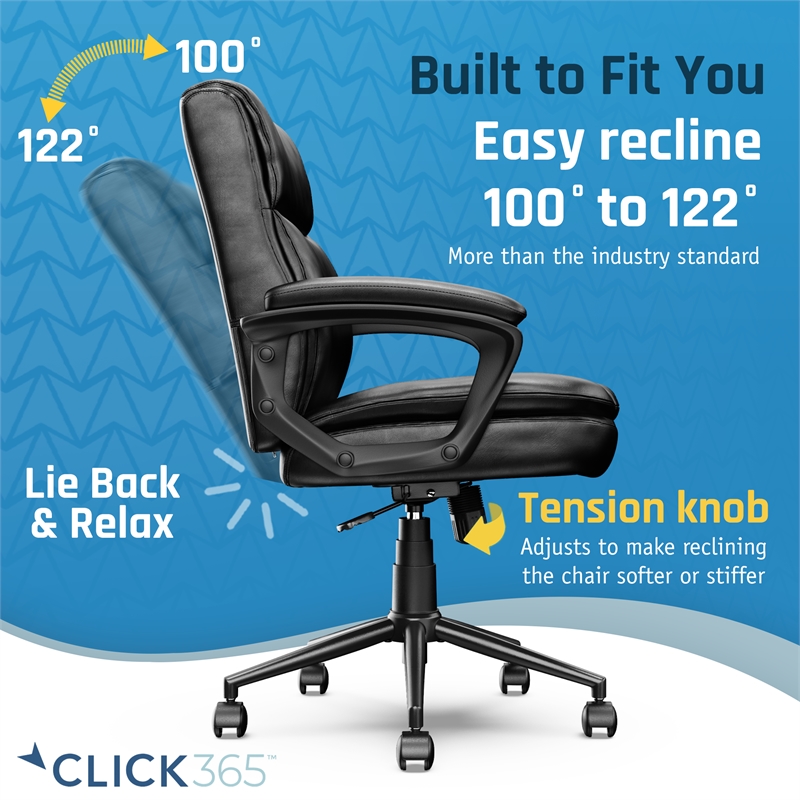 Click365 Transform 2.0 Ergonomic Mid Back Desk Chair Bonded Leather Black