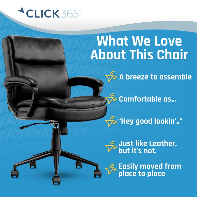Click365 Transform 2.0 Ergonomic Mid Back Desk Chair Bonded Leather Black