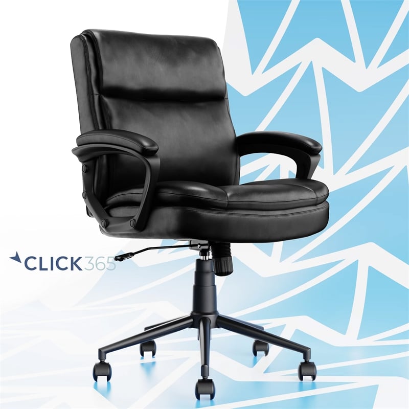 Click365 Transform 2.0 Ergonomic Mid Back Desk Chair Bonded Leather Black