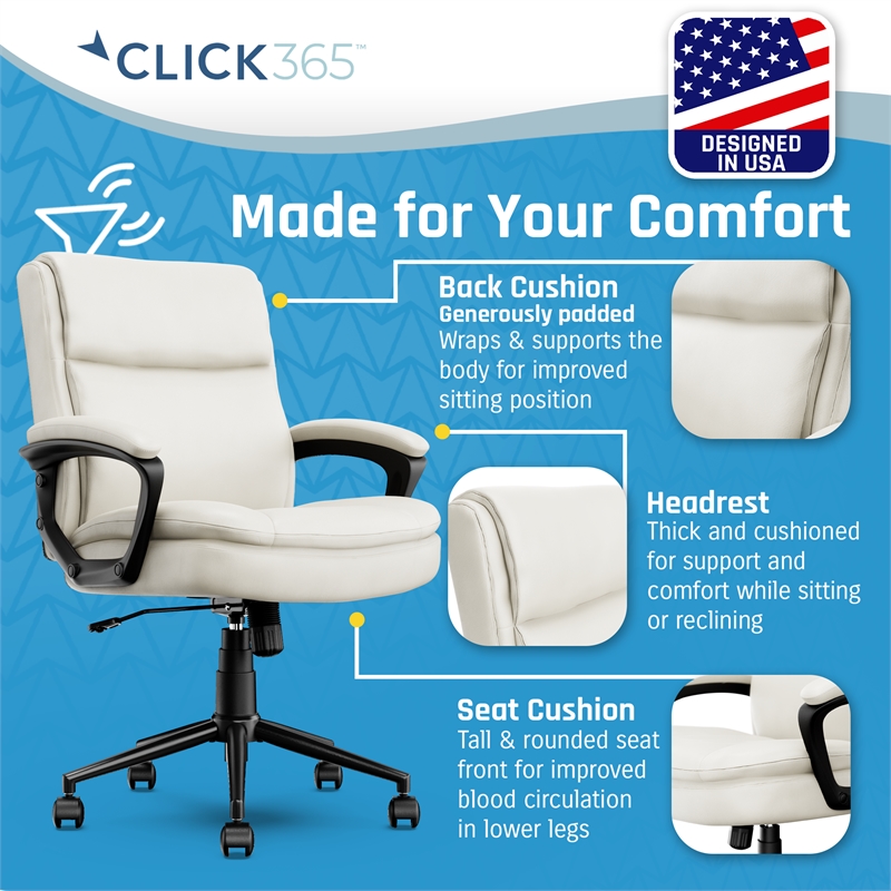 Click365 Transform 2.0 Ergonomic Mid Back Desk Chair Bonded Leather White
