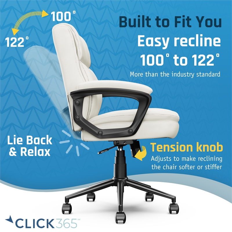 Click365 Transform 2.0 Ergonomic Mid Back Desk Chair Bonded Leather White