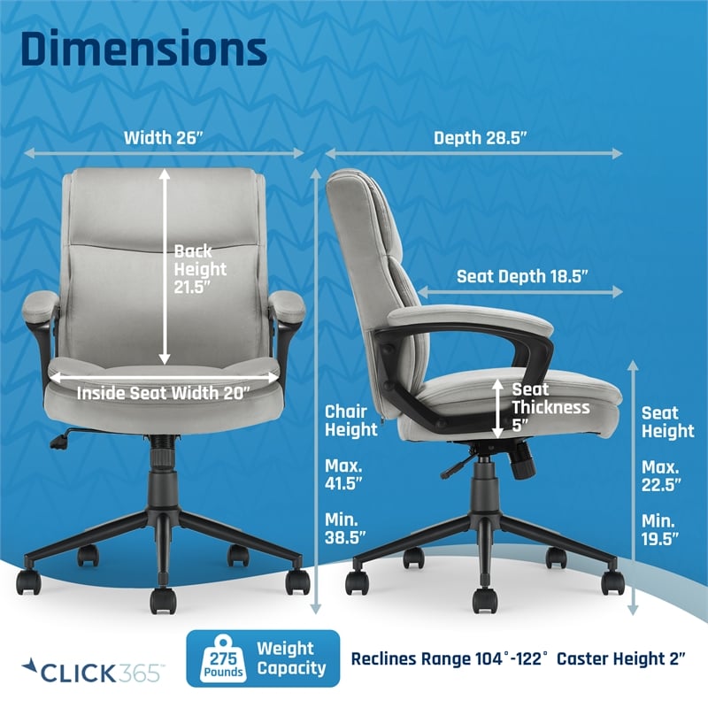 Click365 Transform 2.0 Ergonomic Mid Back Desk Chair Fabric Grey