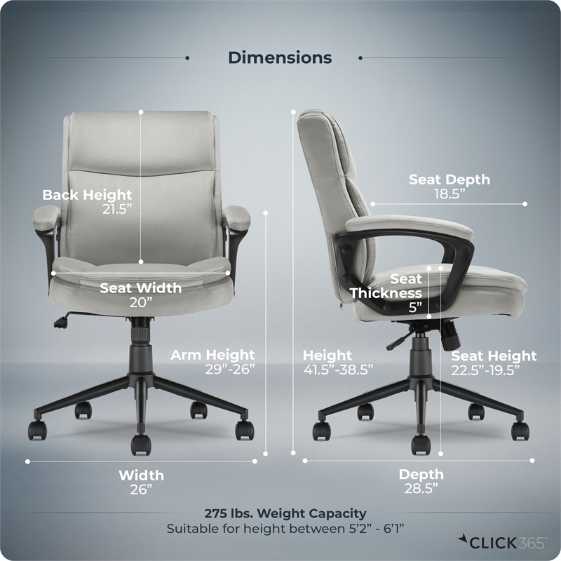 Click365 Transform 2.0 Ergonomic Mid Back Desk Chair Fabric Grey