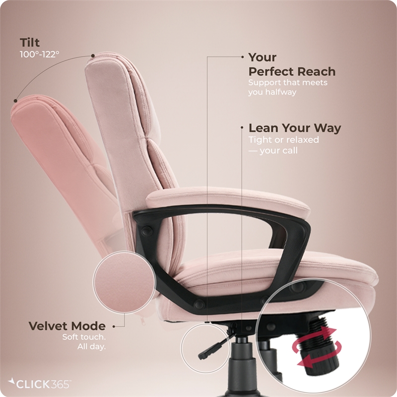 Click365 Transform 2.0 Ergonomic Mid Back Desk Chair Fabric Pink