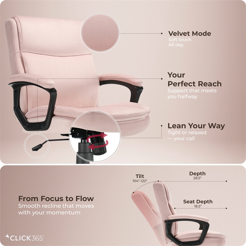 Click365 Transform 2.0 Ergonomic Mid Back Desk Chair Fabric Pink