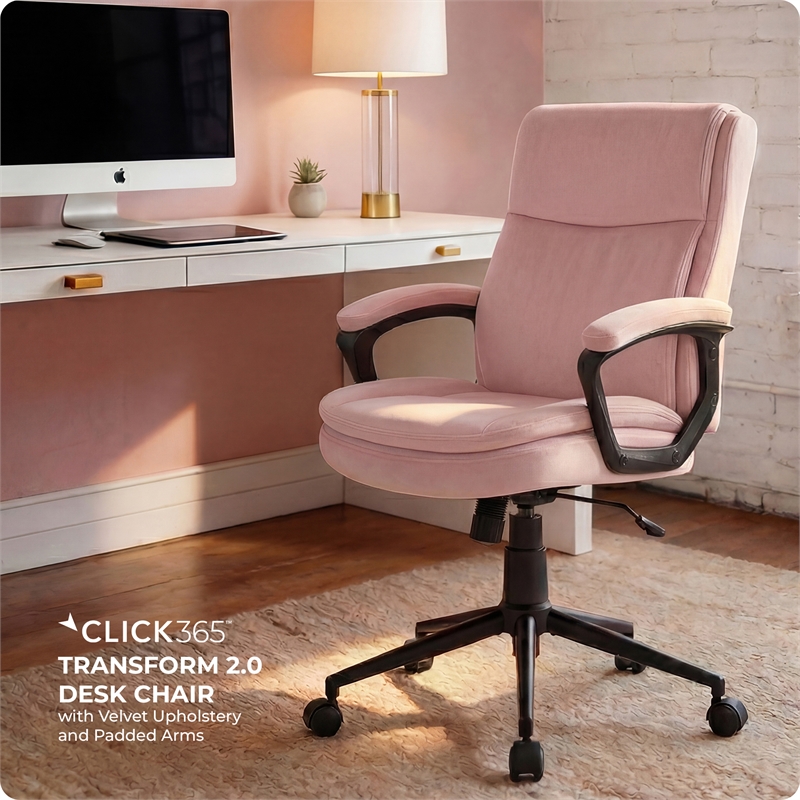 Click365 Transform 2.0 Ergonomic Mid Back Desk Chair Fabric Pink