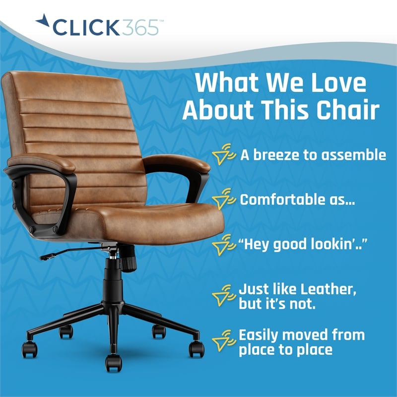 Click365 Transform 3.0 Ergonomic Mid Back Desk Chair Bonded Leather Cognac