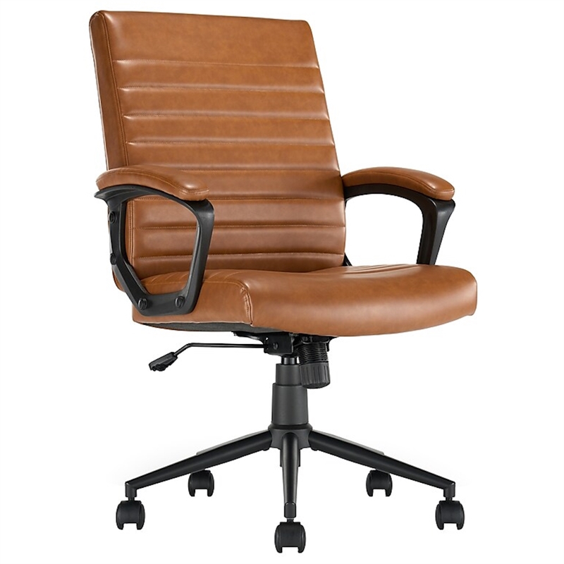 Click365 Transform 3.0 Ergonomic Mid Back Desk Chair Bonded Leather Cognac
