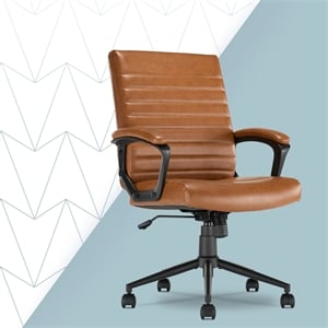 Click365 Transform 3.0 Ergonomic Mid Back Desk Chair Bonded Leather Cognac
