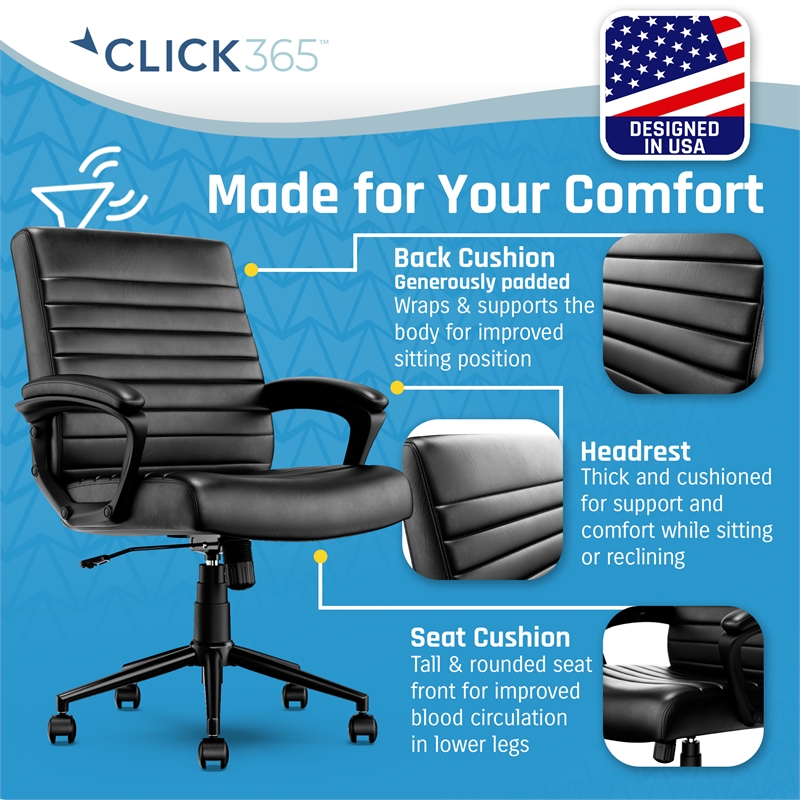 Click365 Transform 3.0 Ergonomic Mid Back Desk Chair Bonded Leather Black