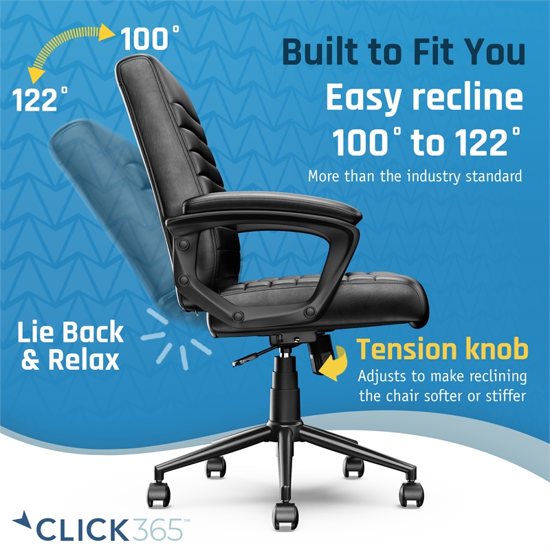 Click365 Transform 3.0 Ergonomic Mid Back Desk Chair Bonded Leather Black