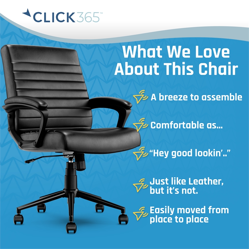 Click365 Transform 3.0 Ergonomic Mid Back Desk Chair Bonded Leather Black