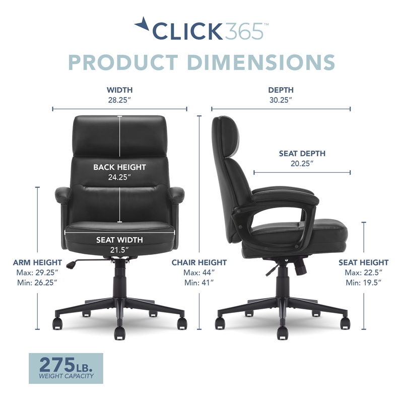 Click365 Classic Executive Office Chair Bonded Leather Black
