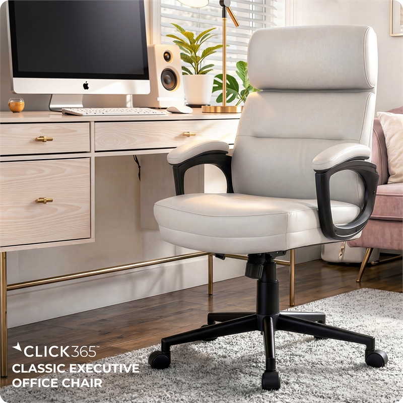 Click365 Classic Executive Office Chair Bonded Leather Light Gray