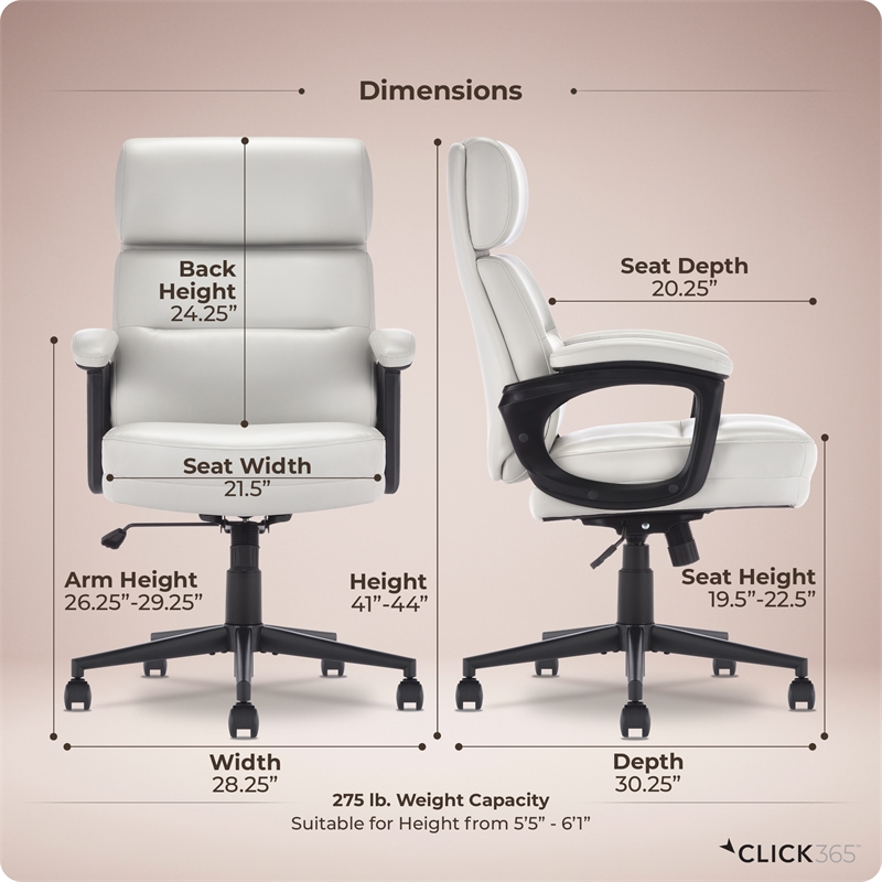 Click365 Classic Executive Office Chair Bonded Leather Light Gray