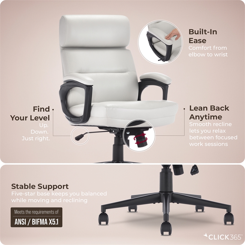 Click365 Classic Executive Office Chair Bonded Leather Light Gray