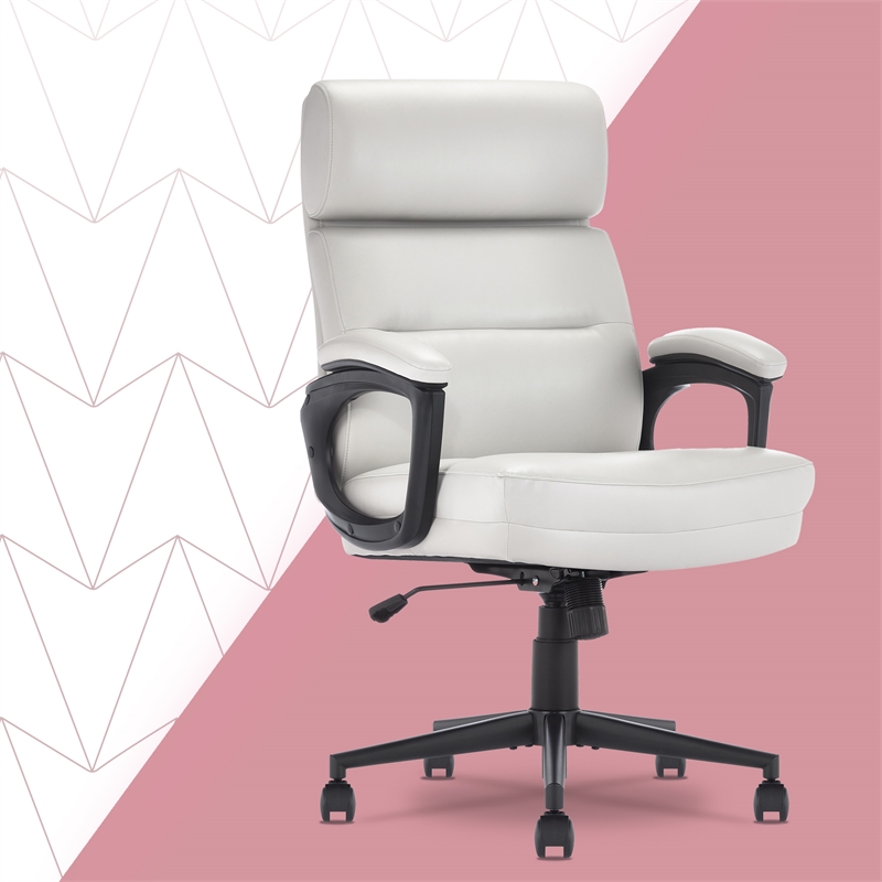 Click365 Classic Executive Office Chair Bonded Leather Light Gray