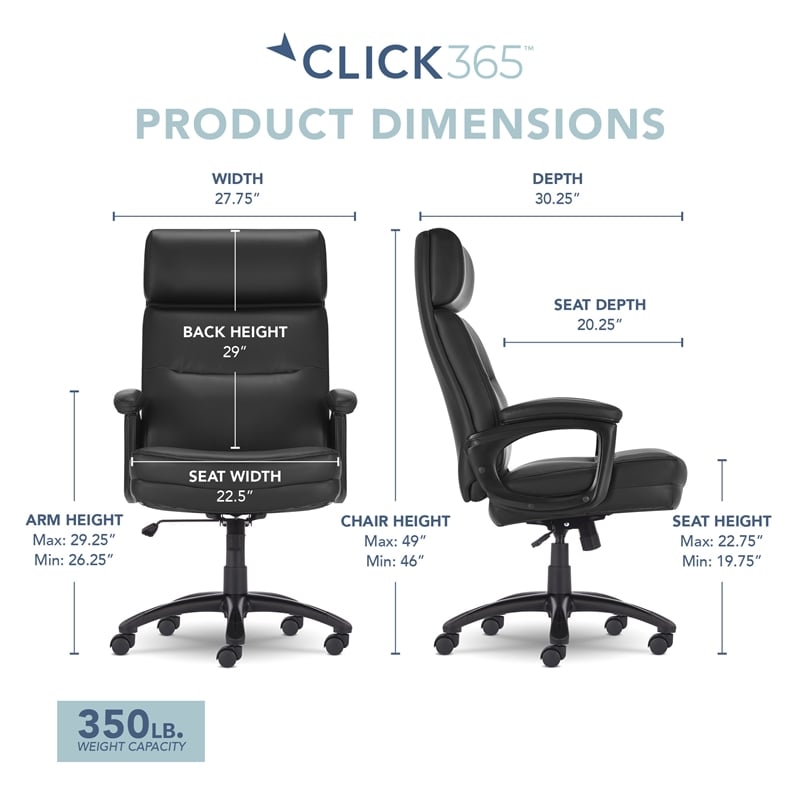 Click365 Classic Big & Tall Executive Office Chair Bonded Leather Black
