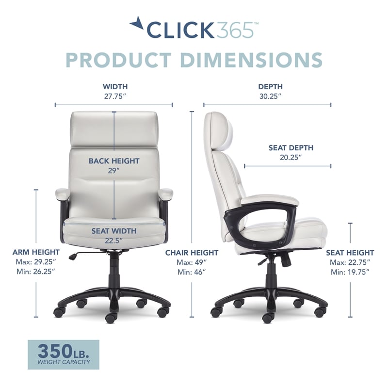 Click365 Classic Big & Tall Executive Office Chair Bonded Leather Light Gray