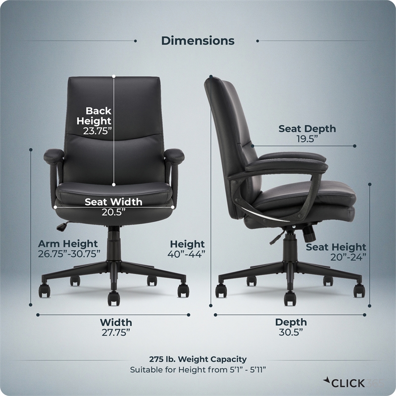 Click365 Classic Comfort Executive Office Chair Bonded Leather Black