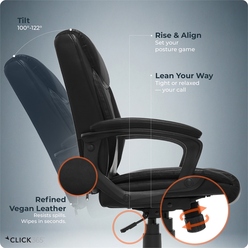 Click365 Transform 1.0 Ergonomic Desk Chair Lumbar Support Bonded Leather Black