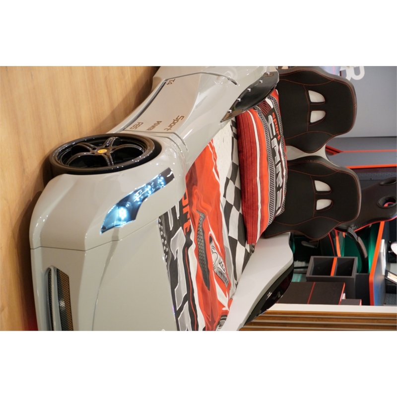 Titi Racer Modern Wood TT Twin Race Car Bed with Remote Control in Gray