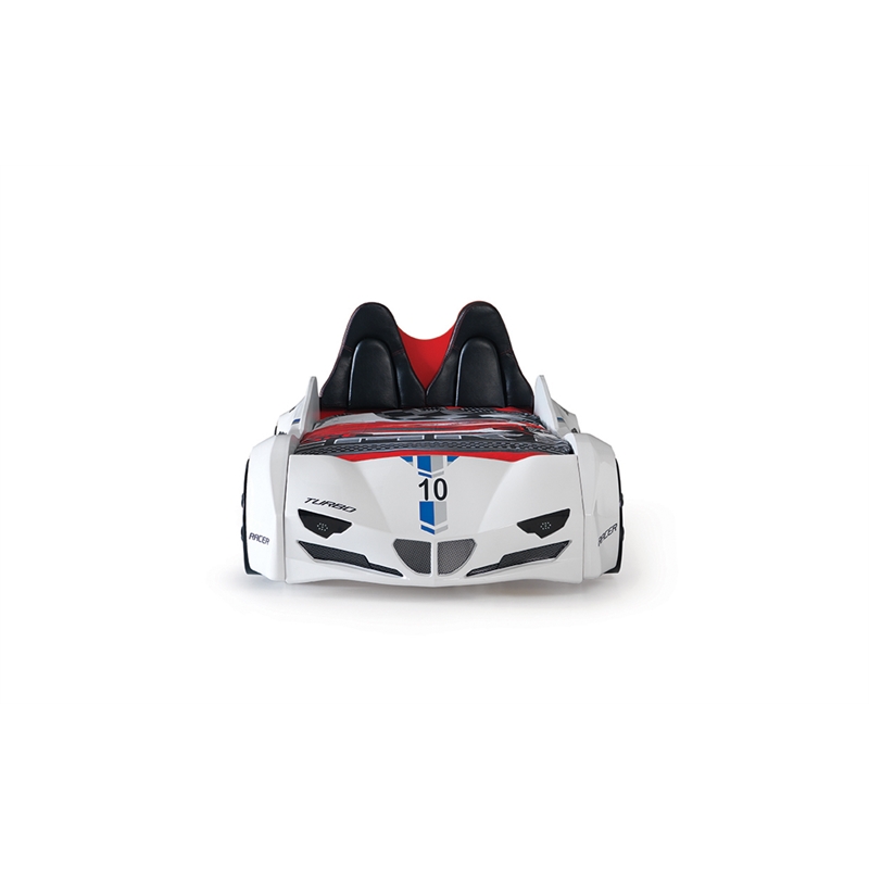 Titi Racer Modern GTI Wood Twin Race Car Bed with Remote Control in White
