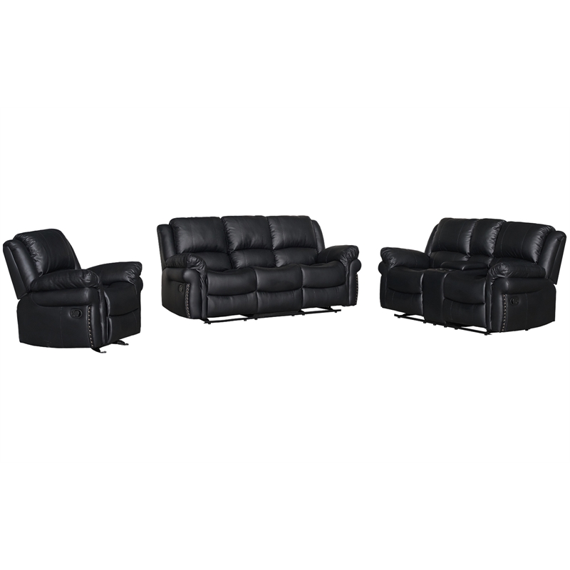 Hybition 3 - Piece Living Room Set Faux Leather Sofa Set-Black