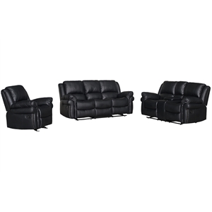 Hybition 3 - Piece Living Room Set Faux Leather Sofa Set-Black