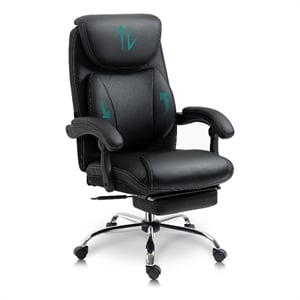 hybition high back reclining office chair with footrest pu leather black