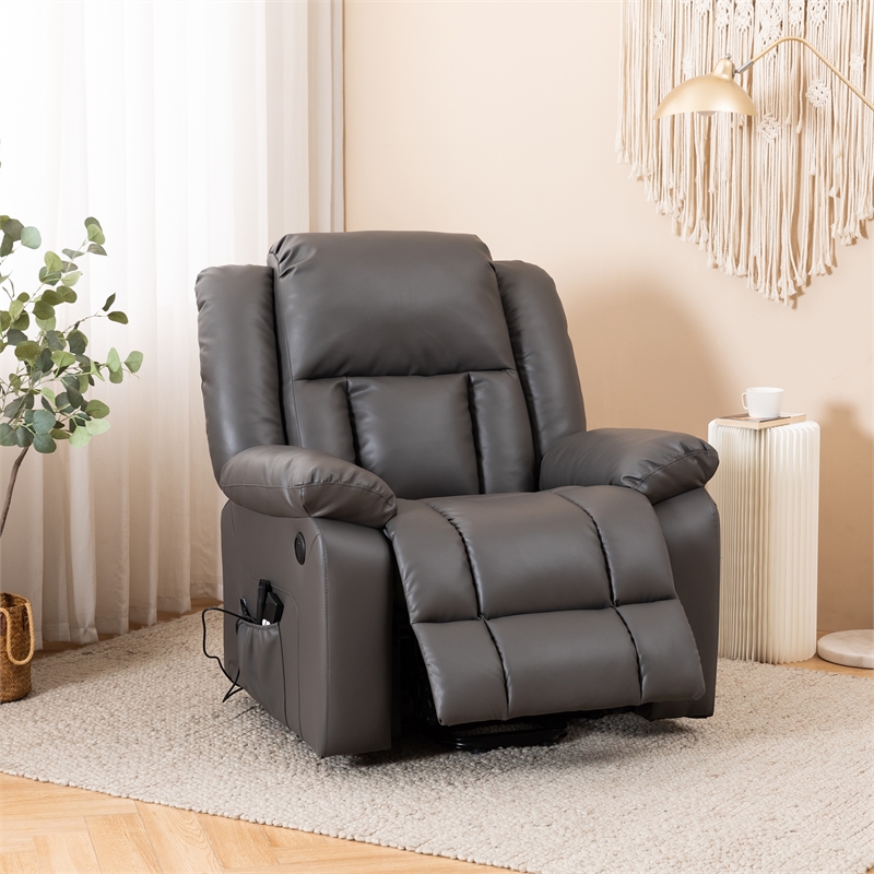 Hybition Faux Leather Lift Assist Recliner Chair with Heat and Massage Dark Grey