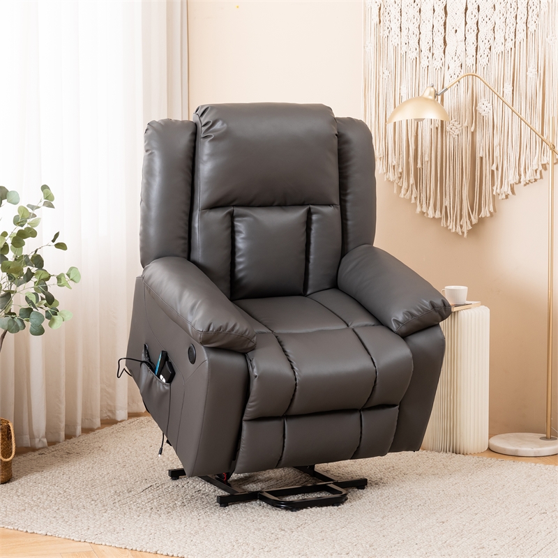 Hybition Faux Leather Lift Assist Recliner Chair with Heat and Massage Dark Grey