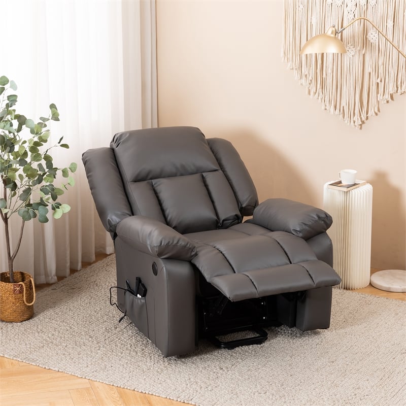 Hybition Faux Leather Lift Assist Recliner Chair with Heat and Massage Dark Grey