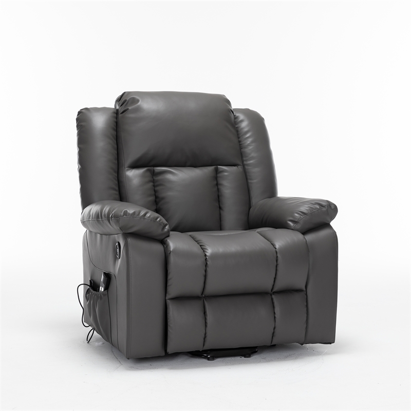 Hybition Faux Leather Lift Assist Recliner Chair with Heat and Massage Dark Grey