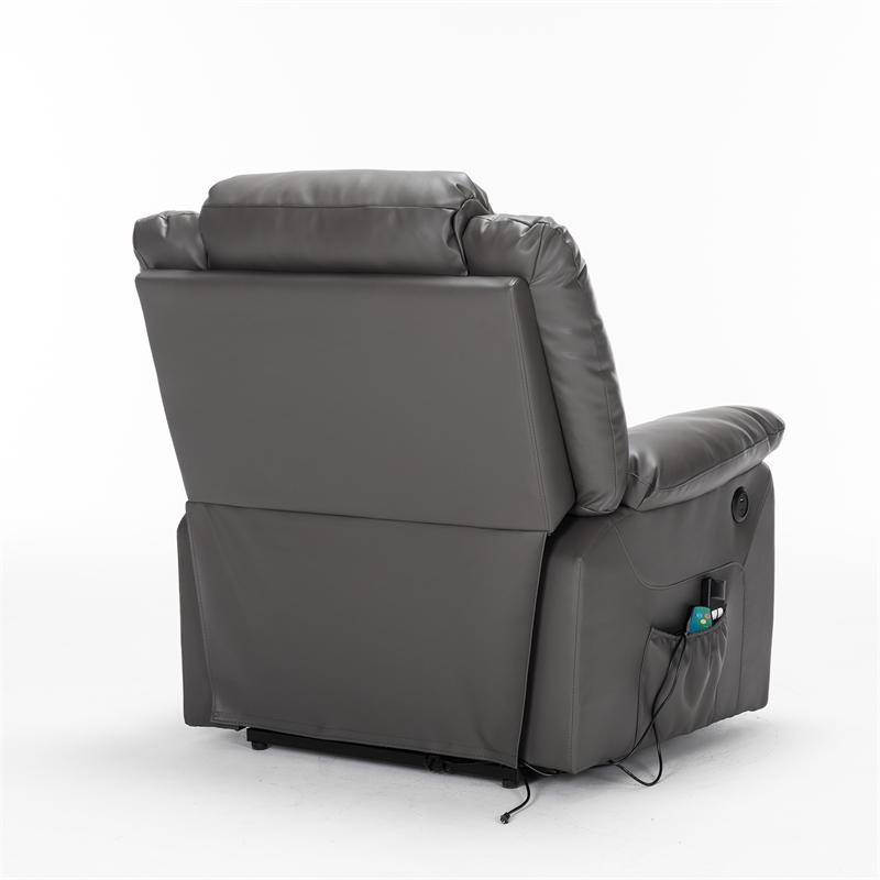 Hybition Faux Leather Lift Assist Recliner Chair with Heat and Massage Dark Grey