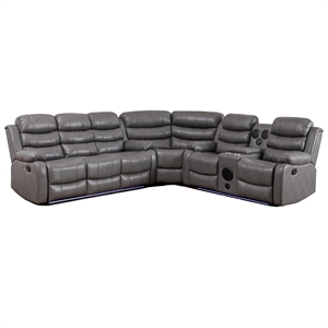 Hybition Faux Leather Living Room Set Modern Reclining Sectional Sofa  Set- Gray