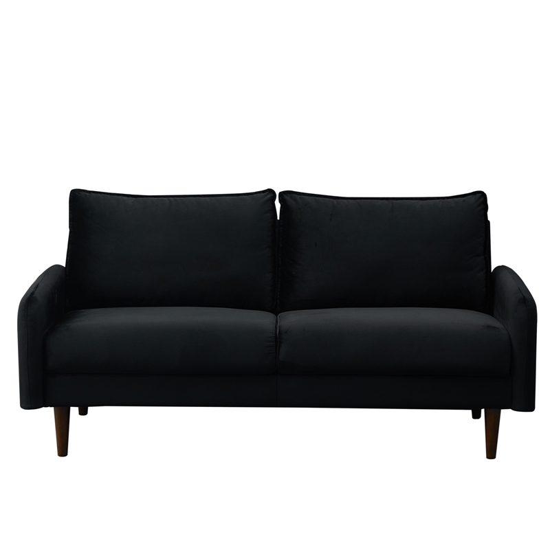 Hybition Velvet Sofa Modern Couch with Wooden Legs for Living Room - Black