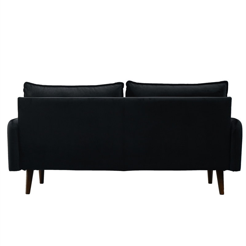 Hybition Velvet Sofa Modern Couch with Wooden Legs for Living Room - Black