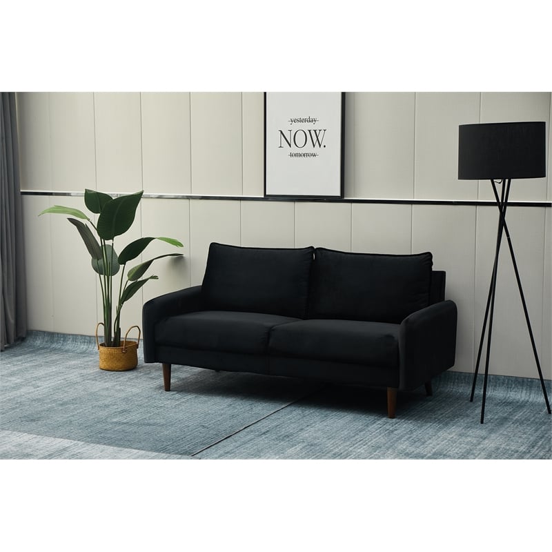 Hybition Velvet Sofa Modern Couch with Wooden Legs for Living Room - Black