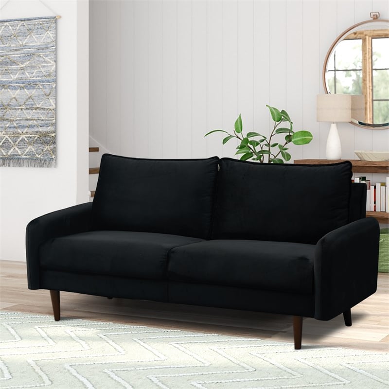 Hybition Velvet Sofa Modern Couch with Wooden Legs for Living Room - Black