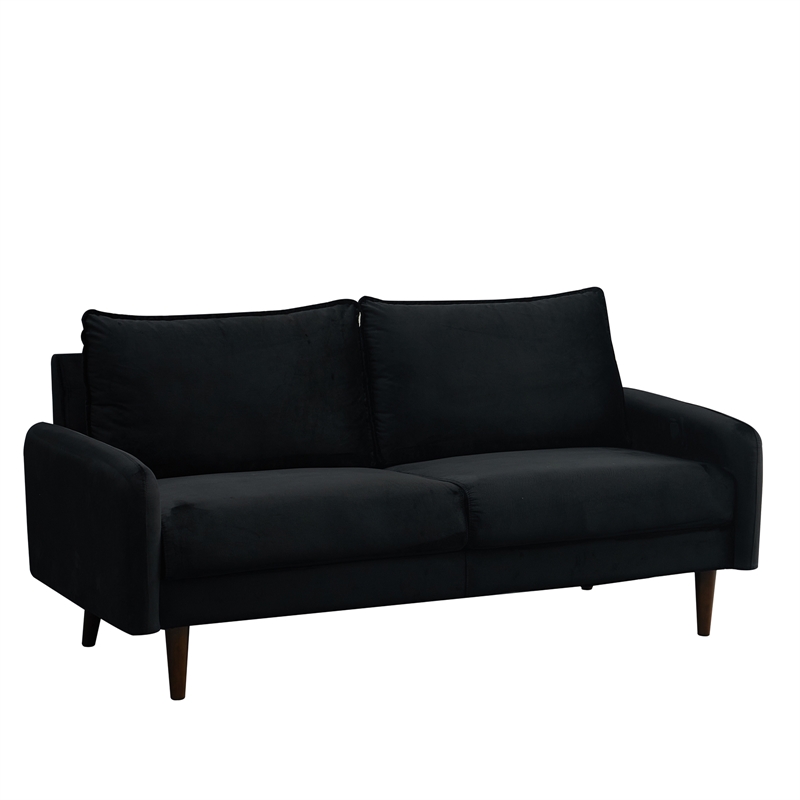 Hybition Velvet Sofa Modern Couch with Wooden Legs for Living Room - Black
