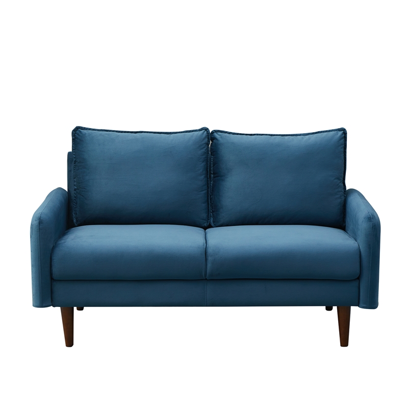 Hybition Velvet Loveseat Modern Sofa Wooden Legs for Living Room-Prussian Blue