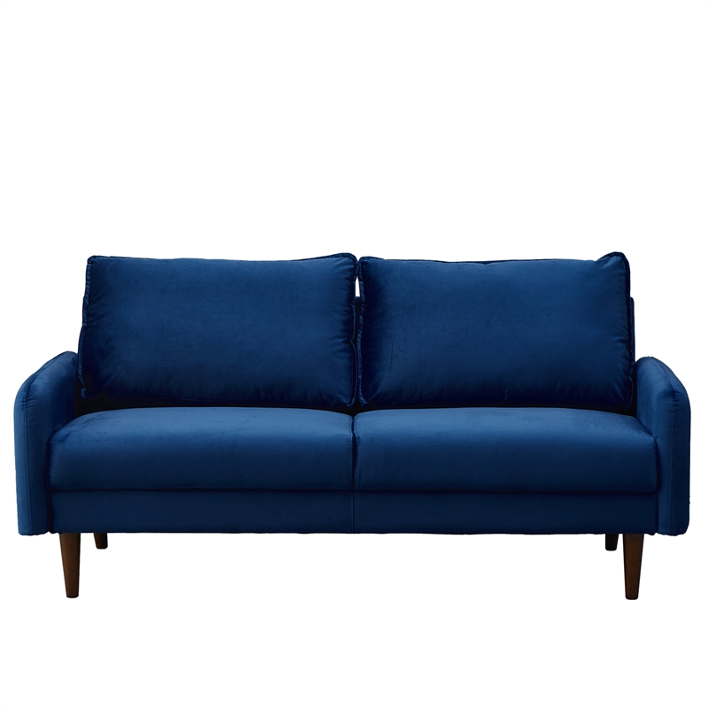 Hybition Velvet Sofa Modern Couch with Wooden Legs for Living Room - Space Blue