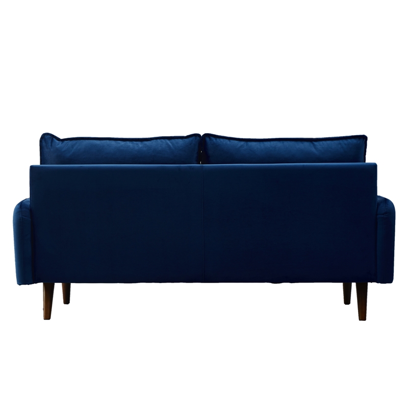 Hybition Velvet Sofa Modern Couch with Wooden Legs for Living Room - Space Blue