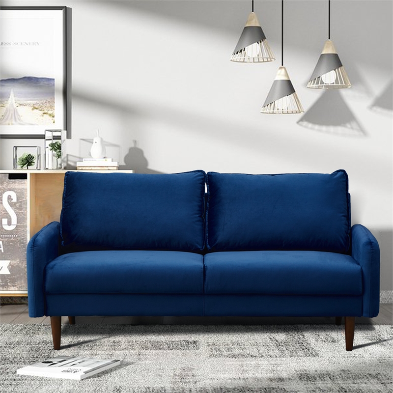 Hybition Velvet Sofa Modern Couch with Wooden Legs for Living Room - Space Blue