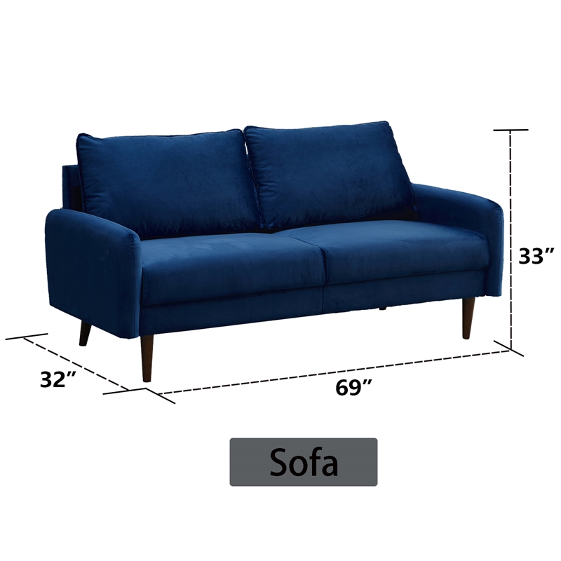 Hybition Velvet Sofa Modern Couch with Wooden Legs for Living Room - Space Blue
