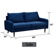 Hybition Velvet Sofa Modern Couch with Wooden Legs for Living Room - Space Blue